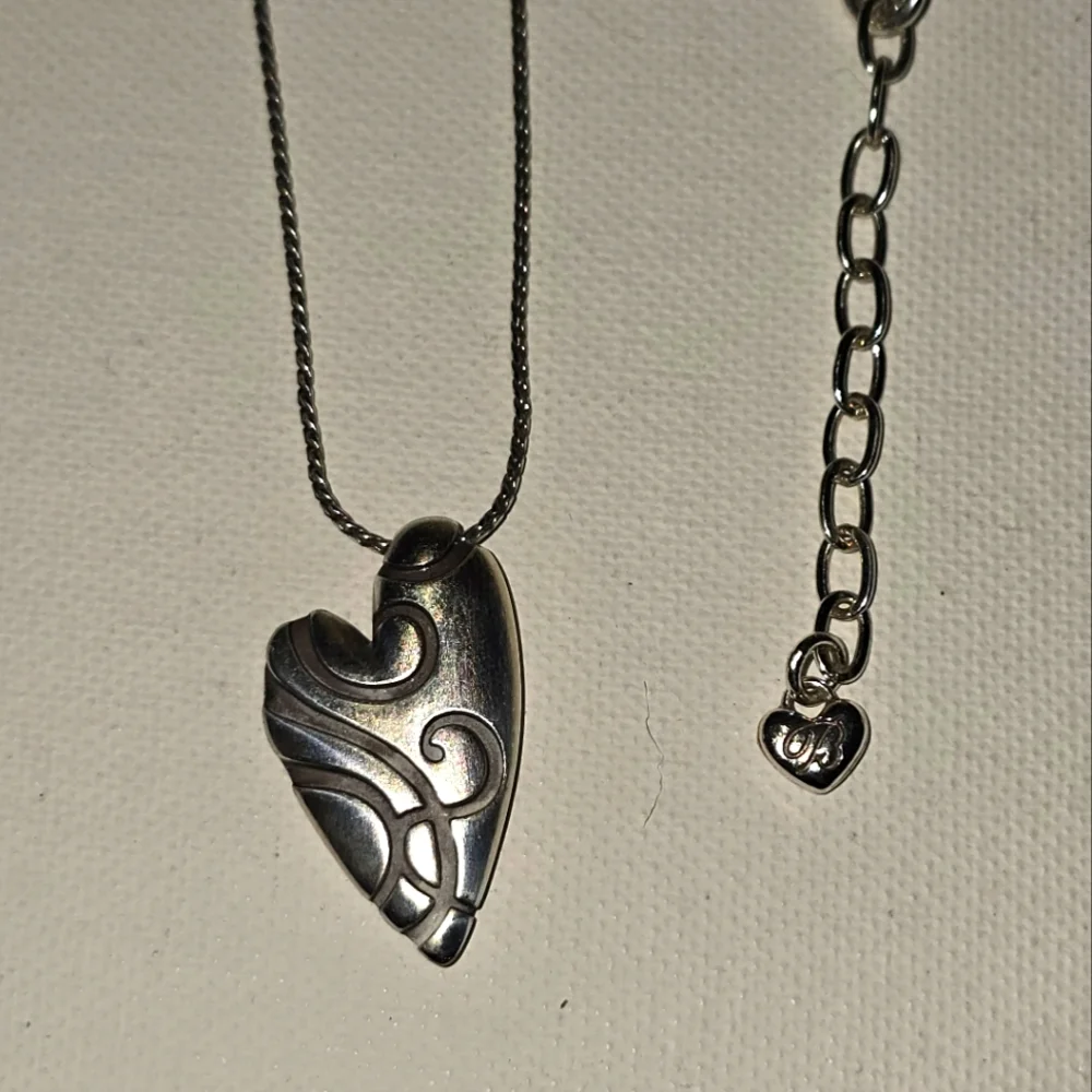 Brighton Heart Pendant Necklace Silver Tone Swirl Design Chain Jewelry